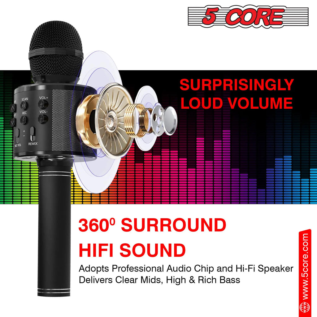 5 Core Microphone Wireless Karaoke Mic With Speaker 3 in 1 Portable Bluetooth Microfono Inalambrico