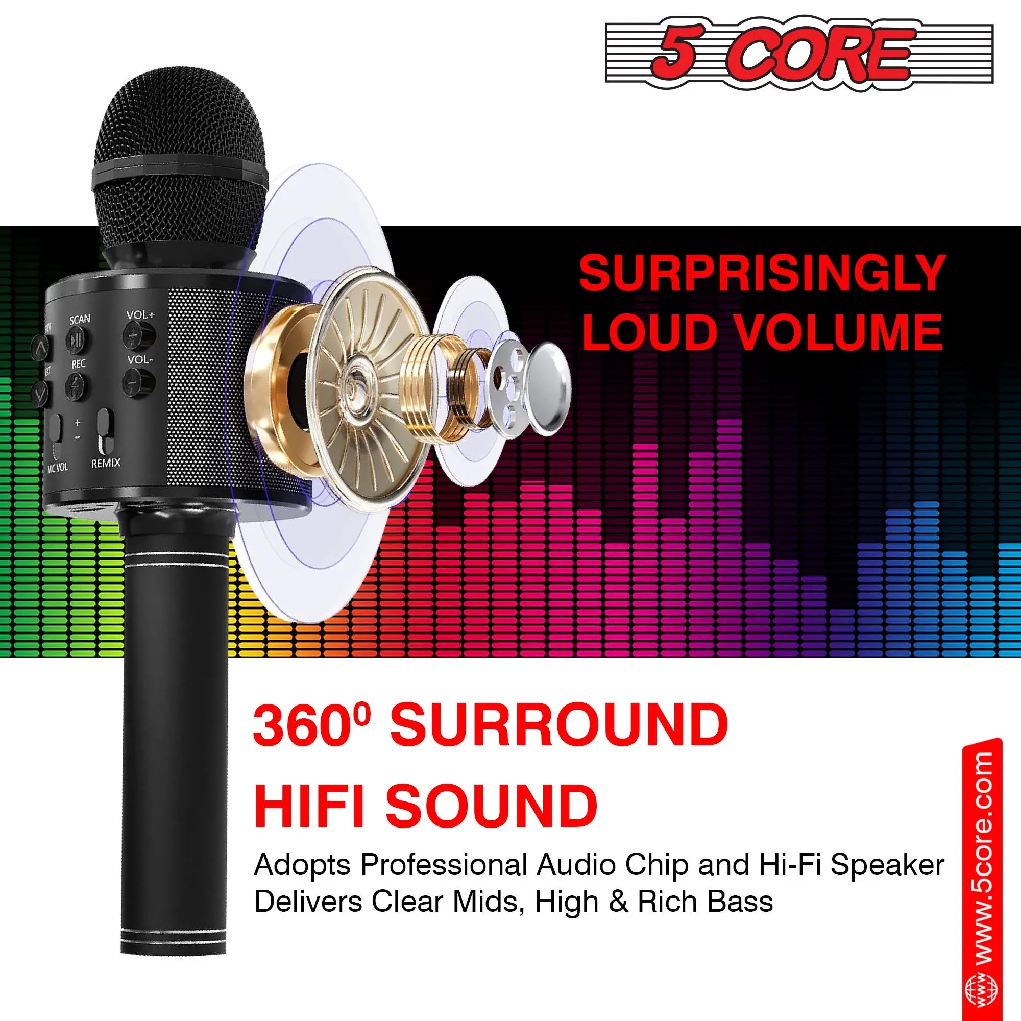 5 Core Microphone Wireless Karaoke Mic With Speaker 3 in 1 Portable Bluetooth Microfono Inalambrico
