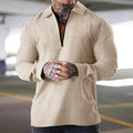 Sweatshirts Men Tops Turn Down Collar Zipper Polo Top Full Sleeve Casual Regular Solid Sweatshirt Splice Simple Autumn Winter