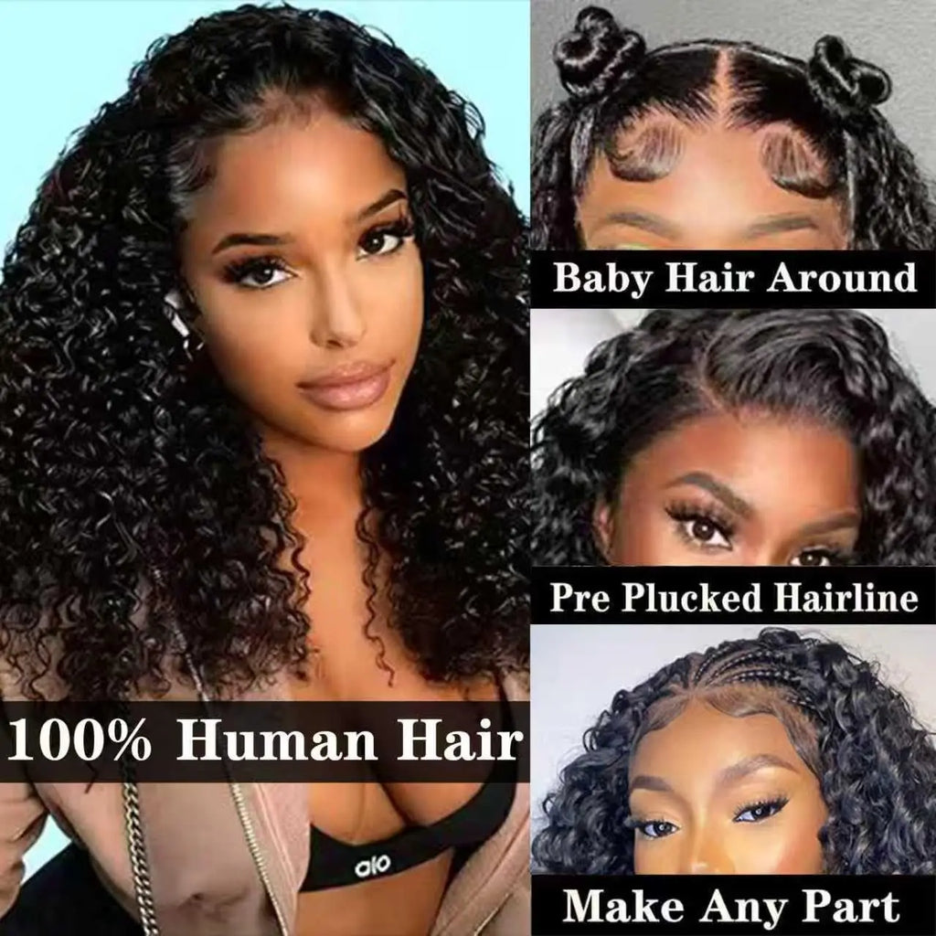 Deep Wave 13x4 Lace Frontal Bob Wig 200% Density Brazilian Pre Plucked Virgin Hair 100% Human Hair Wigs #1B lnvisible Lace Wigs