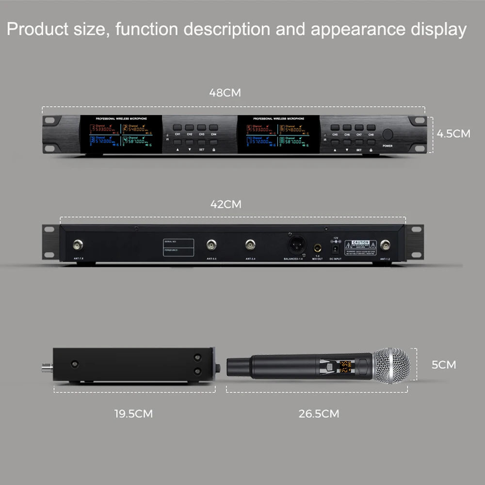 Wireless UHF Microphone System 8 Handheld Microphones for Church Karaoke Wedding Outdoor Stage Performance Microphone Wireless