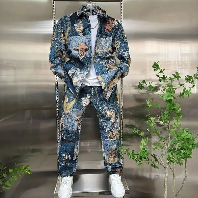 New Autumn Fashion Outfit Colored Woven Shirt Jacket Tying Feet Casual Pants Two-piece Suit Trendy