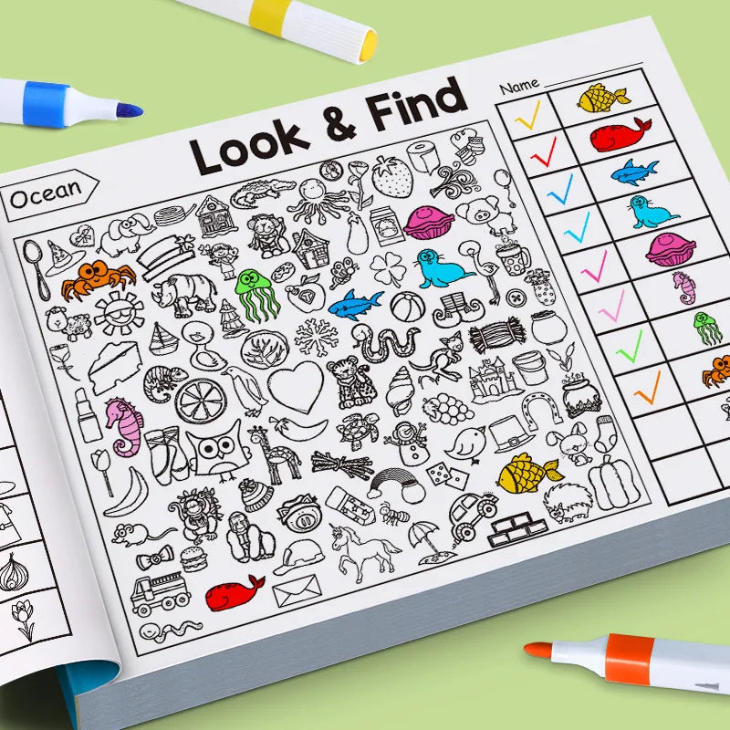 32 Pages Children's Find Items Coloring & Drawing Book Fun Concentration & Attention Exercise Early Education Activity Book