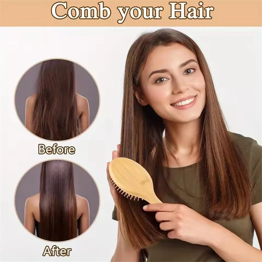 Marseille Style Natural Bamboo Air Cushion Paddle Comb, Anti-Static Tangle Free Scalp Massage Comb for Real Hair & Wigs
