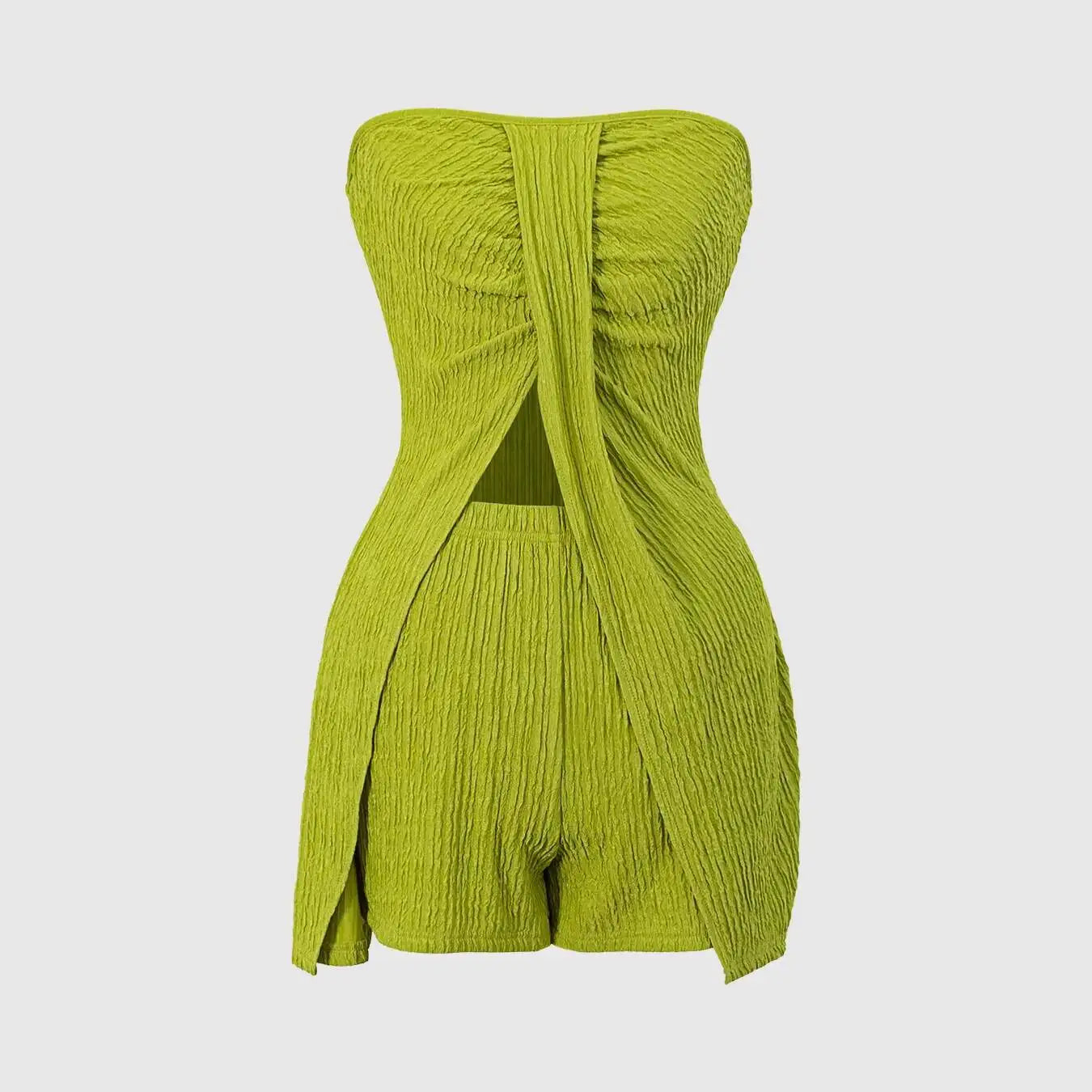 Women's Short Set Strapless Tunic Top with High Waisted Shorts Two Piece Set Spring Summer Casual Beach Vacation Party Outfit