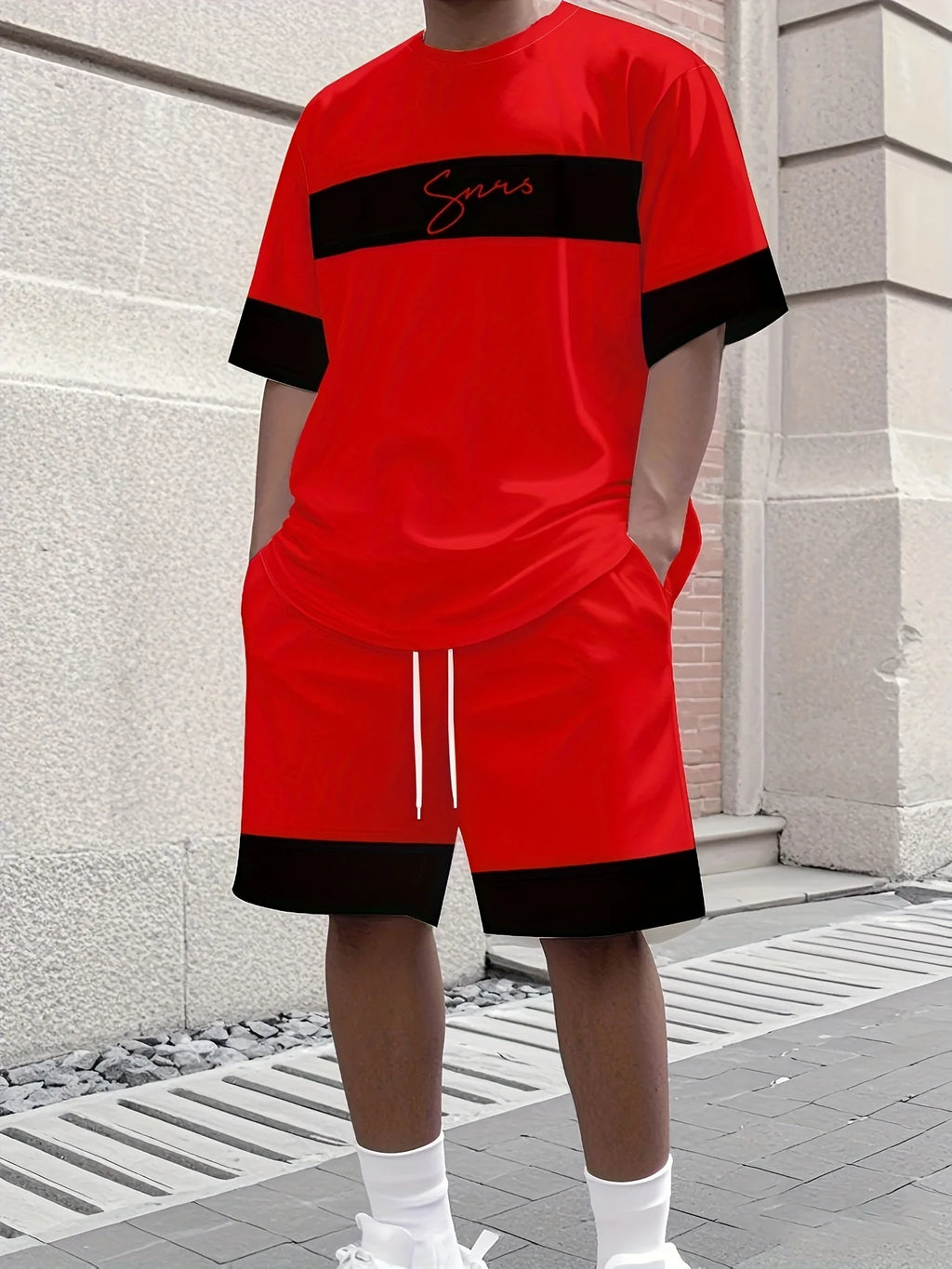 Men's Athletic Set Two-Piece Set Crew Neck Short Sleeve Top & Shorts Men's Running Outfit Plus Size T-Shirt Men's Summer T-Shirt
