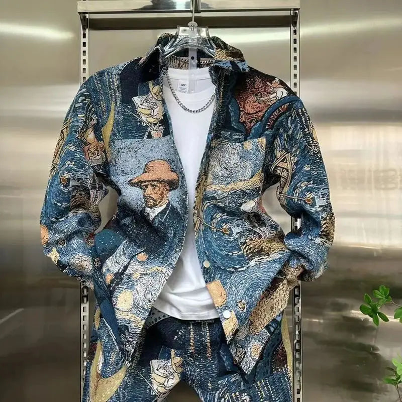 New Autumn Fashion Outfit Colored Woven Shirt Jacket Tying Feet Casual Pants Two-piece Suit Trendy