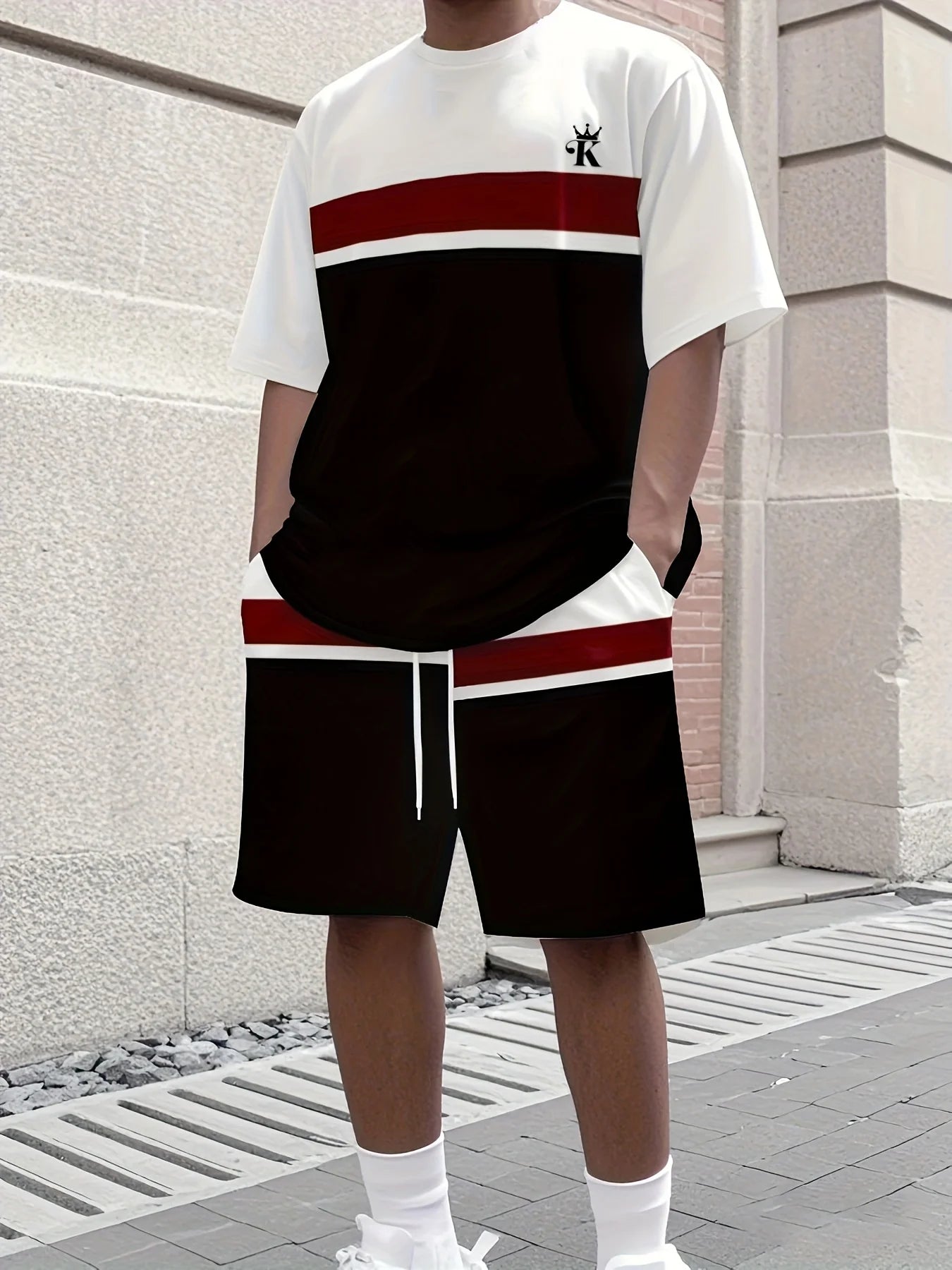 Men's Athletic Set Two-Piece Set Crew Neck Short Sleeve Top & Shorts Men's Running Outfit Plus Size T-Shirt Men's Summer T-Shirt