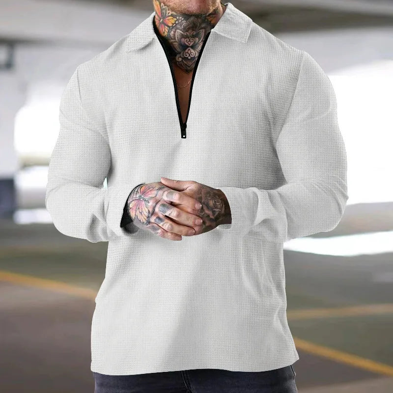 Sweatshirts Men Tops Turn Down Collar Zipper Polo Top Full Sleeve Casual Regular Solid Sweatshirt Splice Simple Autumn Winter