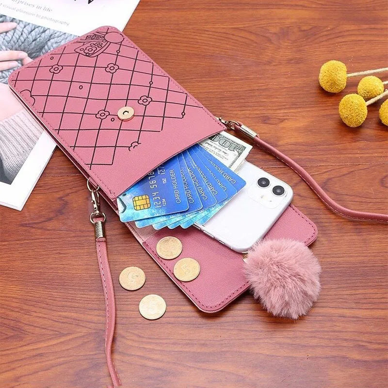 Cute Cartoon Pattern Touch-Screen Phone Bag for Women - Slim Transparent Crossbody Bag Mini Shoulder Pouch Wallet