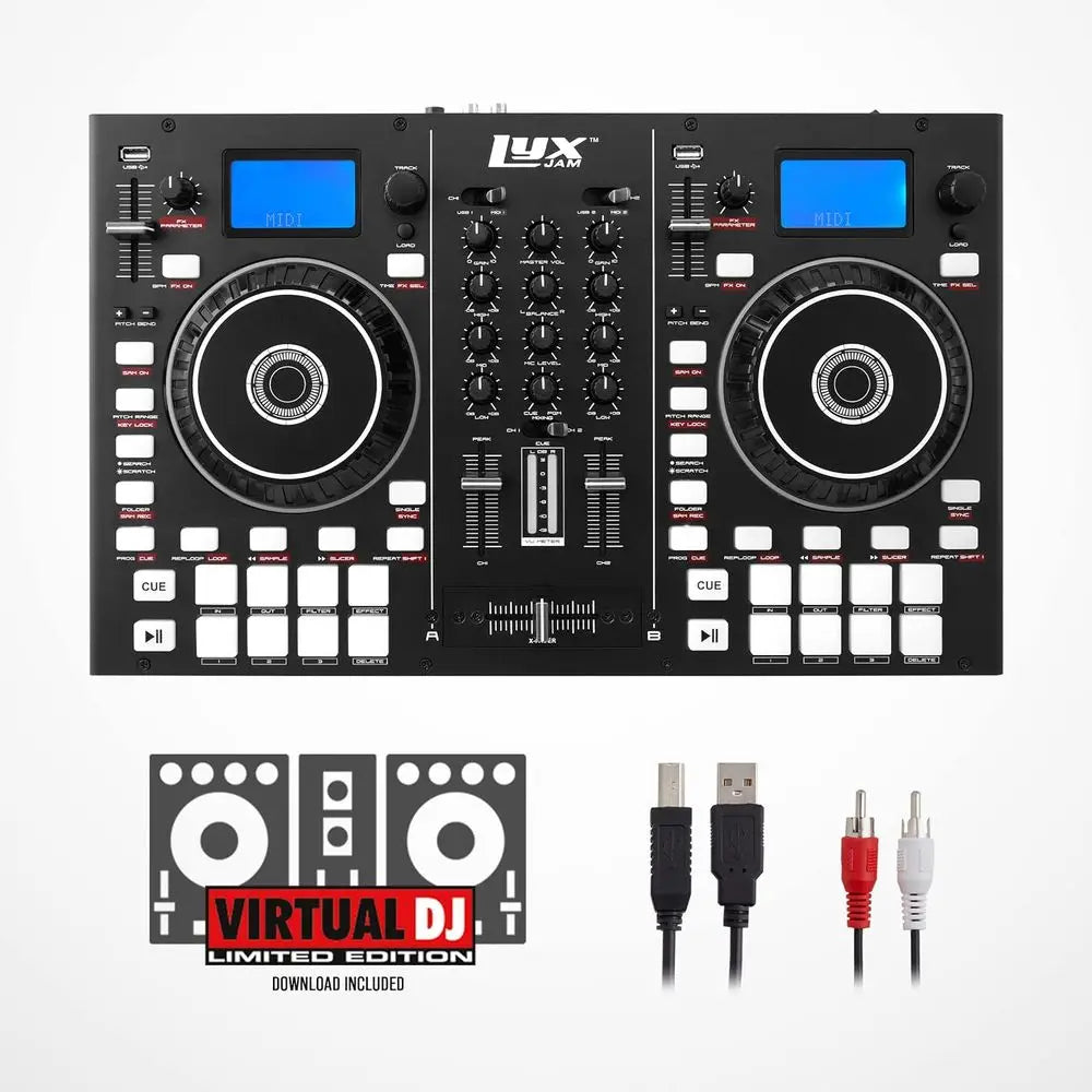 2-Deck Portable DJ Controller, Mixing ole with LCD Display | Manual Looping, USB, MIC Input, Record Output, 16 Perormance Pads w