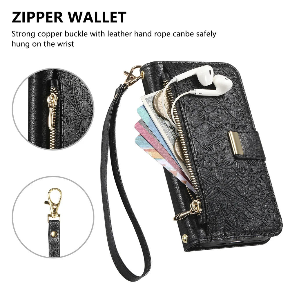 Wrist Strap Wallet Card Slot Phone Case For Samsung Galaxy S25 Edge S26 Ultra S24 FE A57 A37 A06 A16 A26 A56 A36 A55 A35 A25 A15