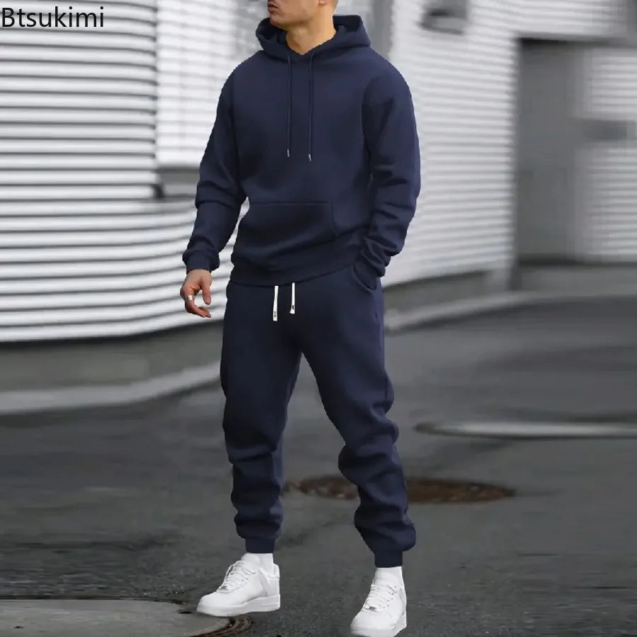 2026 Men Sets Casual Sports Two Piece Sets Spring Autumn Loose Comfortable Simple Tracksuits Man Solid Hoodies Sweatpants Outfit