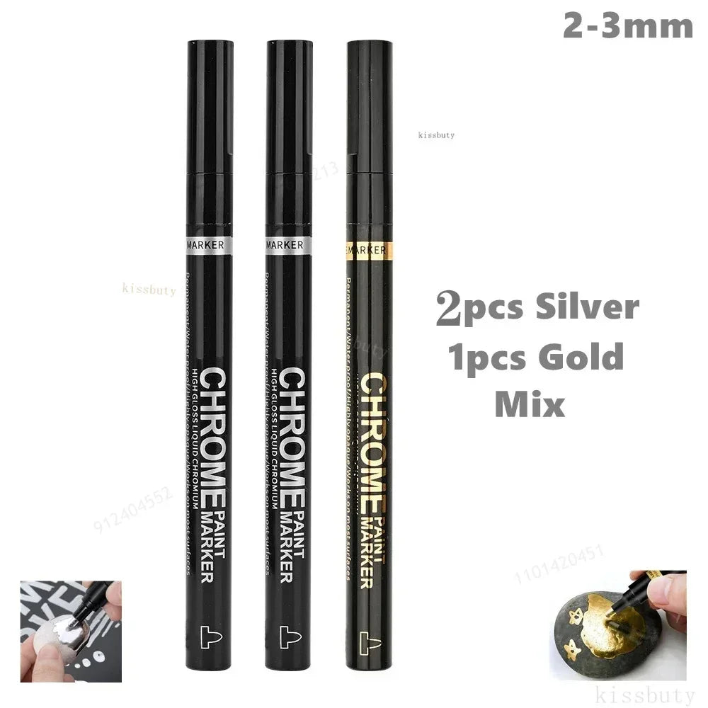 1/2/3pcs Mirror Marker Pen DIY Reflective Paint Pens Mirror Markers Chrome Gold SILVER Copper Color Signature Car Art Craftwork