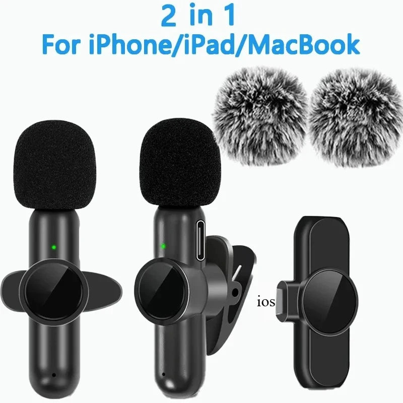 Wireless Lavalier Microphone for iPhone iPad Wireless Mic for Recording, Live Stream YouTube Facebook Noise Reduction Auto-Sync