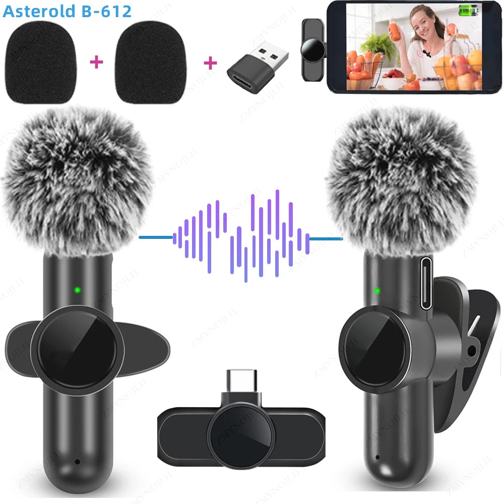 2.4G Wireless Lavalier Microphone Noise Cancelling Audio Video Recording for iPhone/iPad/Android/Xiaomi/Samsung Live Game Mic