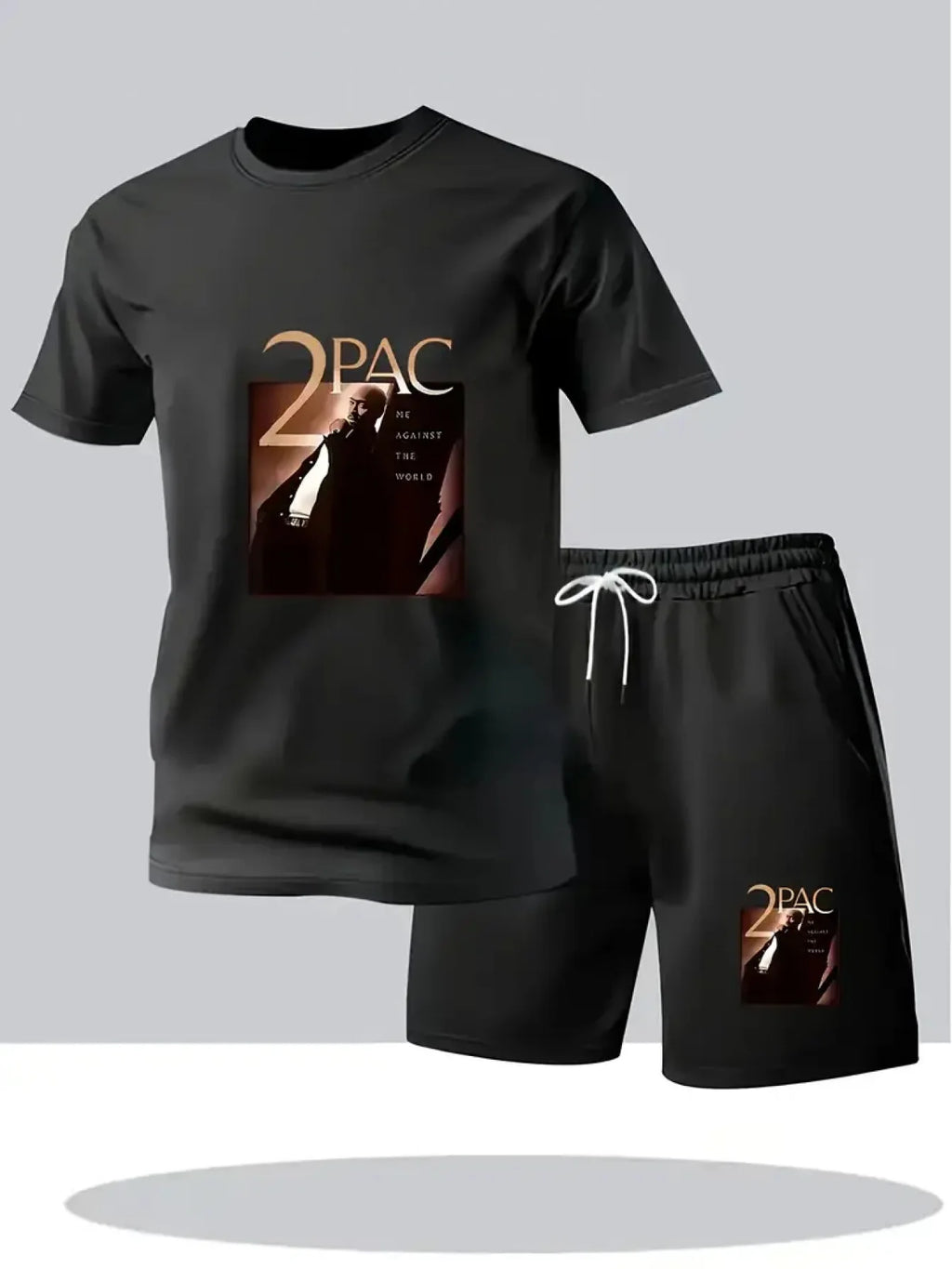 Men's 2PAC Printed Short Sleeve T-Shirt and Shorts Set Summer Casual Streetwear Two-Piece Outfit