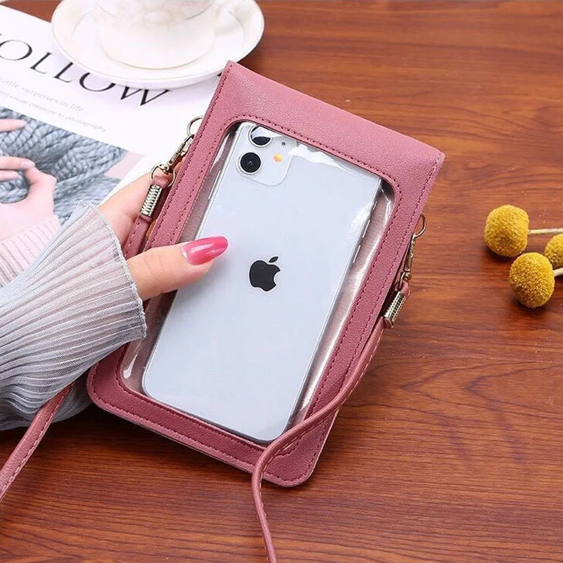 Cute Cartoon Pattern Touch-Screen Phone Bag for Women - Slim Transparent Crossbody Bag Mini Shoulder Pouch Wallet