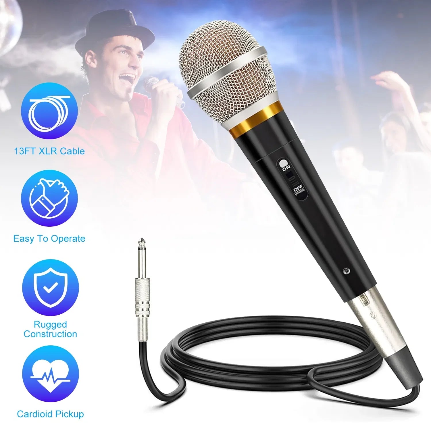 Handheld Dynamic Microphone Wired XLR Microphone With On Off 13ft Detachable XLR Cable Professional Studio & Live Performance