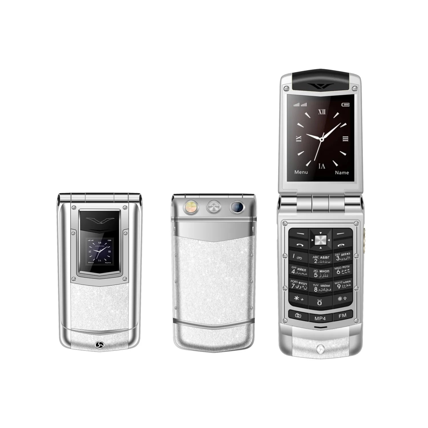 Luxury Metal Flip Phone for Men Dual SIM Business Phone Big Button Dual Screen Magic Voice Blacklist Senior Classic Mobile
