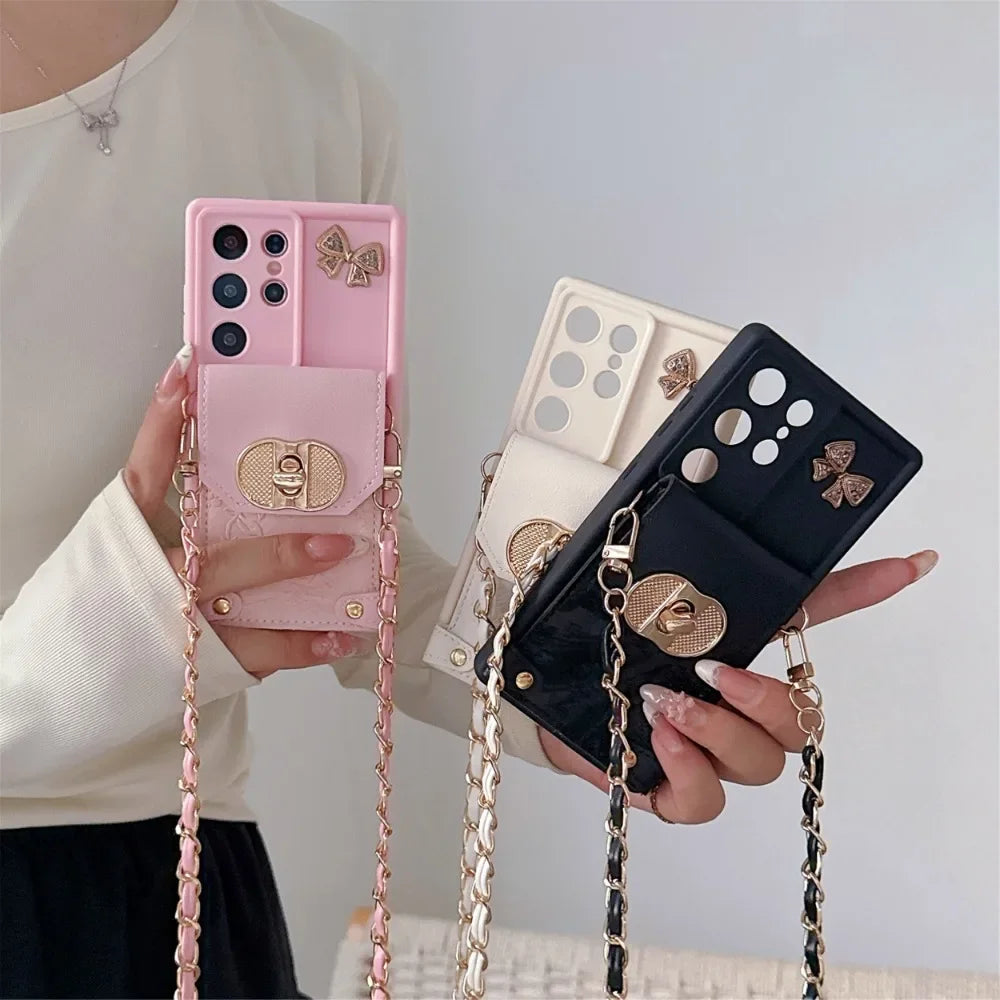 Crossbody Phone Case Wallet Card Holder for Samsung Galaxy S25 Edge S24 S21 FE S26 Ultra S23 S22 Plus A17 A16 A56 A36 A55 A35