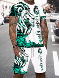 Summer Men Sets Shorts Outfits Male Tees Street T Shirt Two Piece 3D Lion Print Casual O-Neck Tracksuit Oversized Beach T Shirt