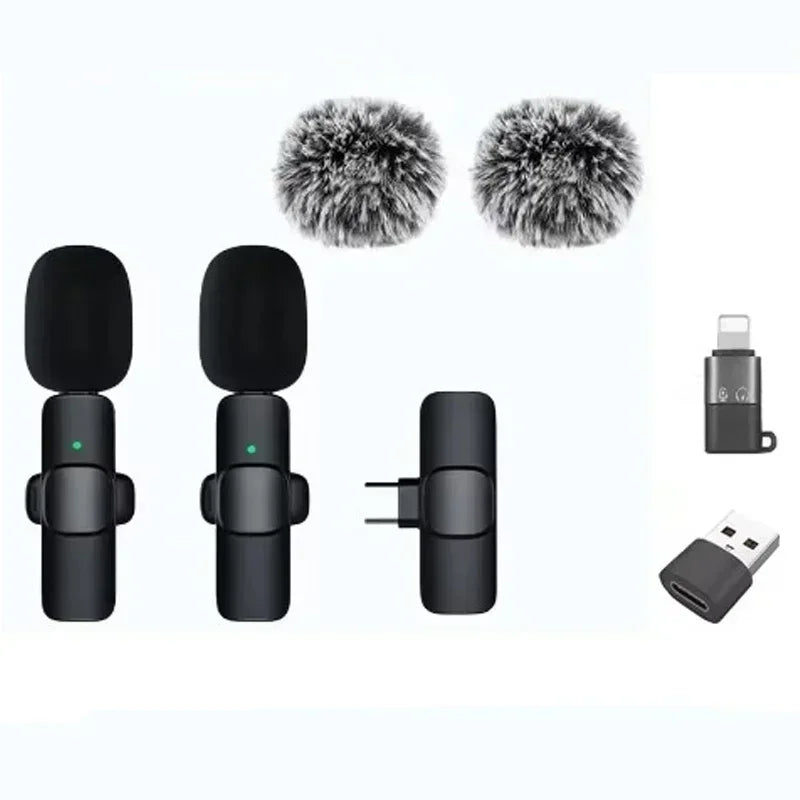 2.4G Wireless Lavalier Microphone Portable Audio Video Recording Mini Mic for iPhone Android Live Broadcast Gaming Phone
