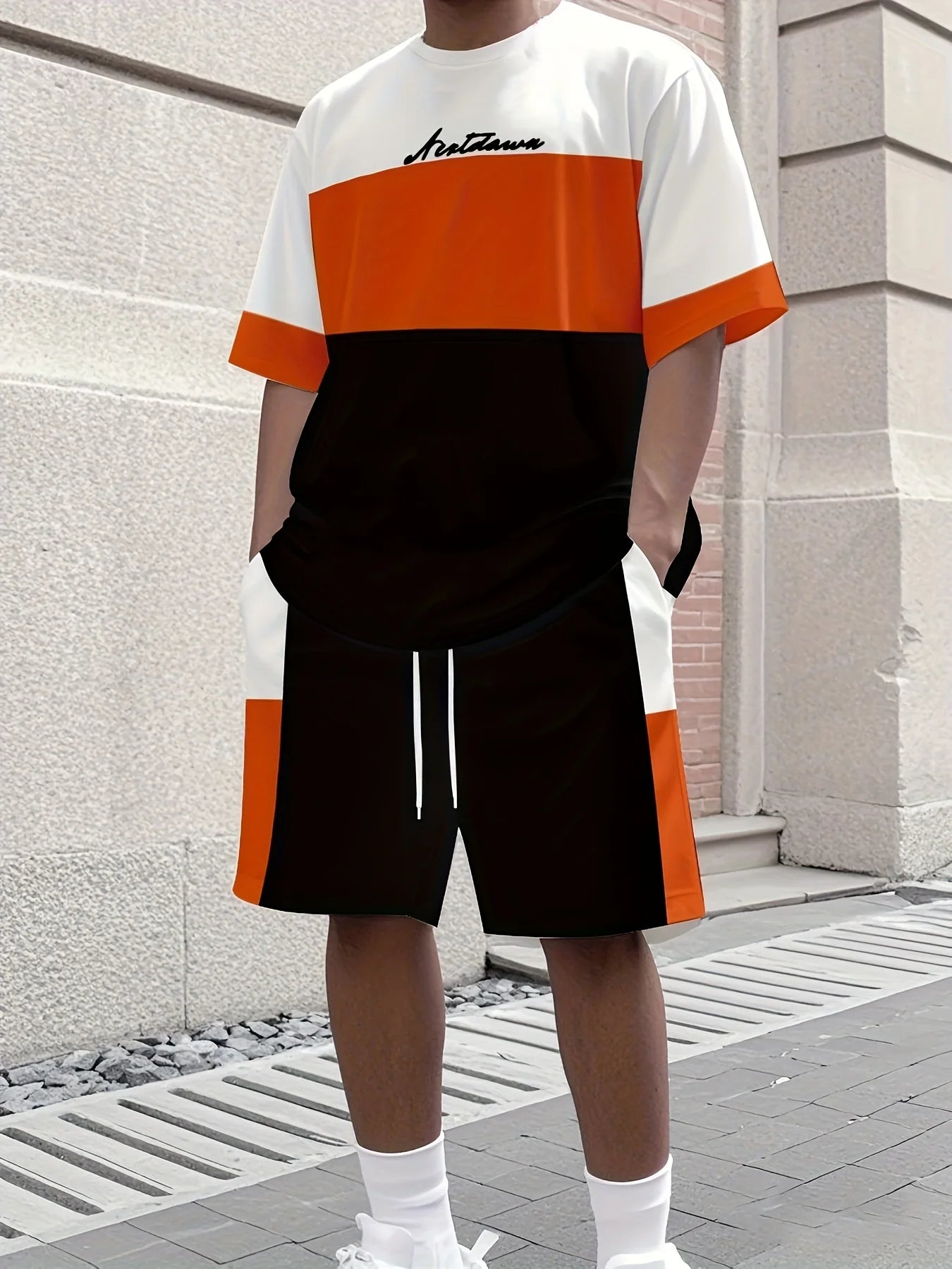 Men's Athletic Set Two-Piece Set Crew Neck Short Sleeve Top & Shorts Men's Running Outfit Plus Size T-Shirt Men's Summer T-Shirt