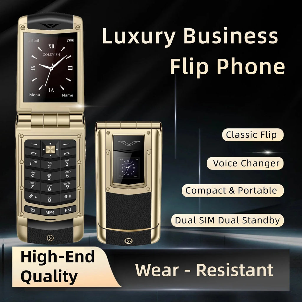 Luxury Metal Flip Phone for Men Dual SIM Business Phone Big Button Dual Screen Magic Voice Blacklist Senior Classic Mobile