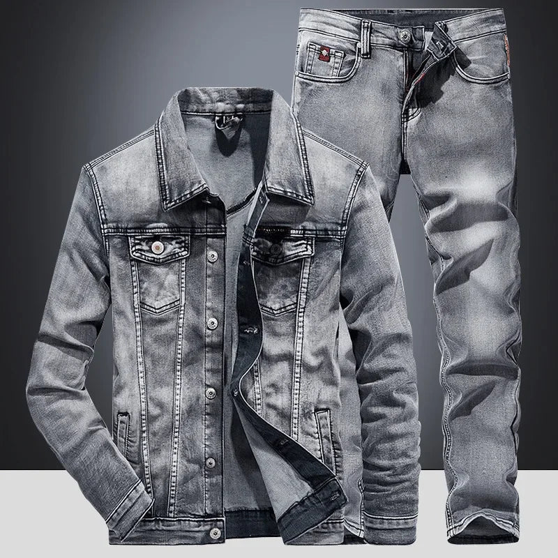 Slim-Fit Men's Denim Business Outfit Two Pieces of Comfortable Stretch Fabric for Everyday Use, Dark Blue Simple Design
