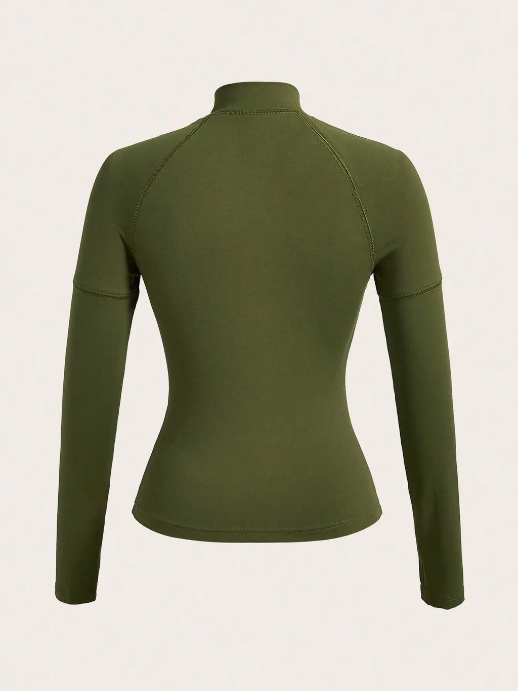 Women's Olive Green Long Sleeve Half Zipper Stand Collar Yoga Top Casual Sportswear
