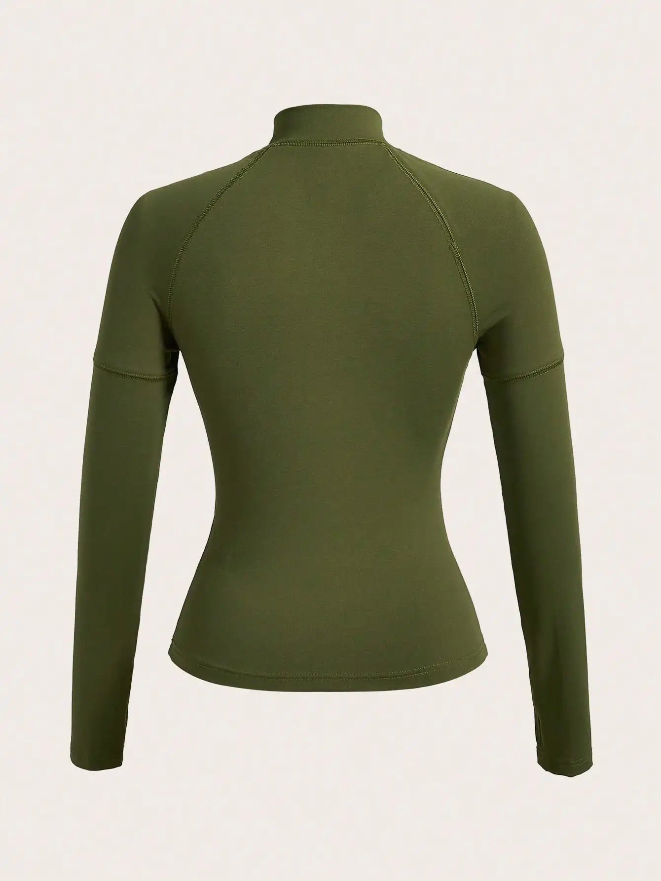 Women's Olive Green Long Sleeve Half Zipper Stand Collar Yoga Top Casual Sportswear