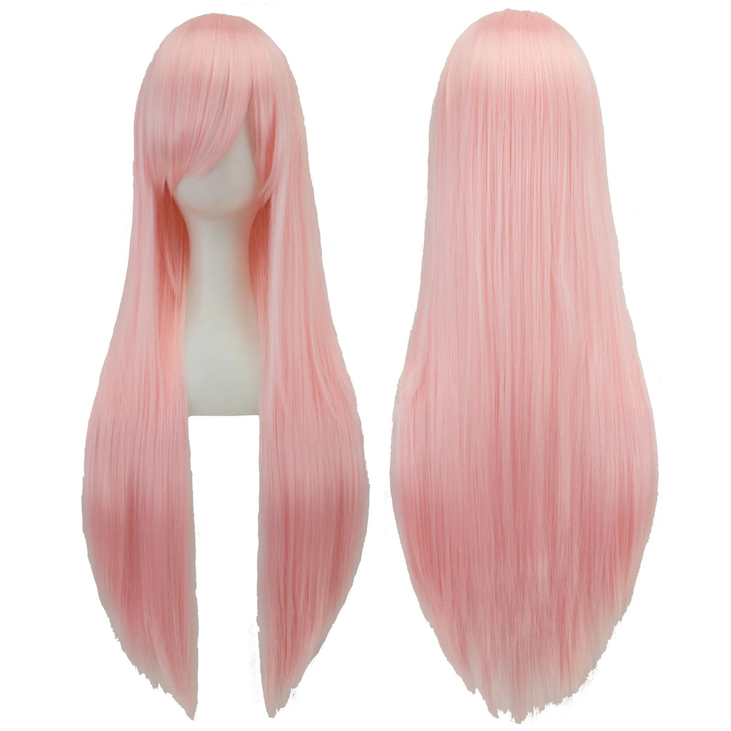 Soowee 80cm Long Synthetic Hair White Purple Cosplay Wigs Party Black Hair Straight Wig Hairpiece for Women