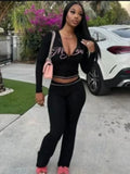2Pcs Sexy Women's Zipper Hooded Cardigan Top + High-Waisted Tight Trousers Two-piece Set Ladies Leopard Print Clothes Outfit