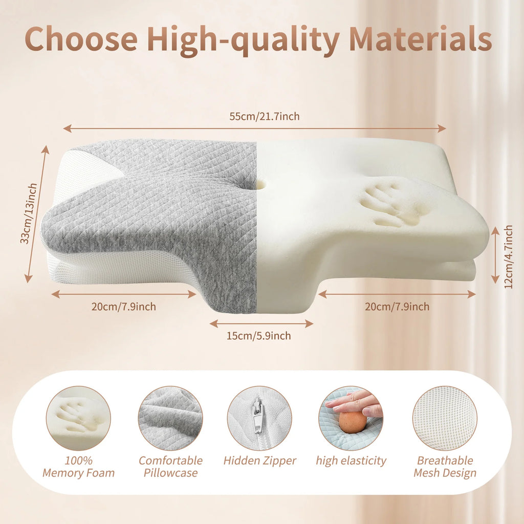 Butterfly Memory Foam Sleep Pillow Contoured Neck Support for Pain Relief Stomach Sleeping Comfortable Pillow for Side And Back