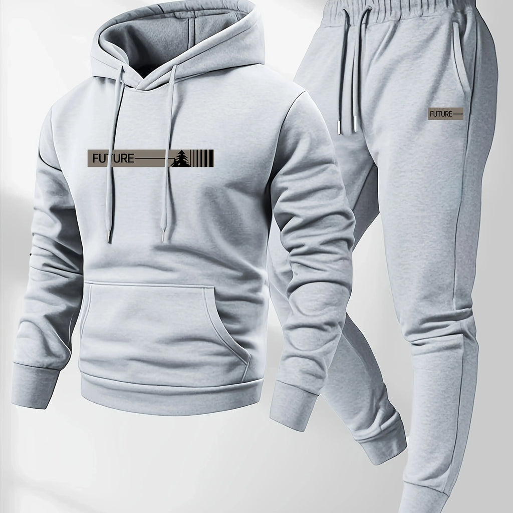 Men's two-piece set casual long-sleeved hooded sweatshirt and sports pants outfit suitable for winter and autumn  Sports outfit