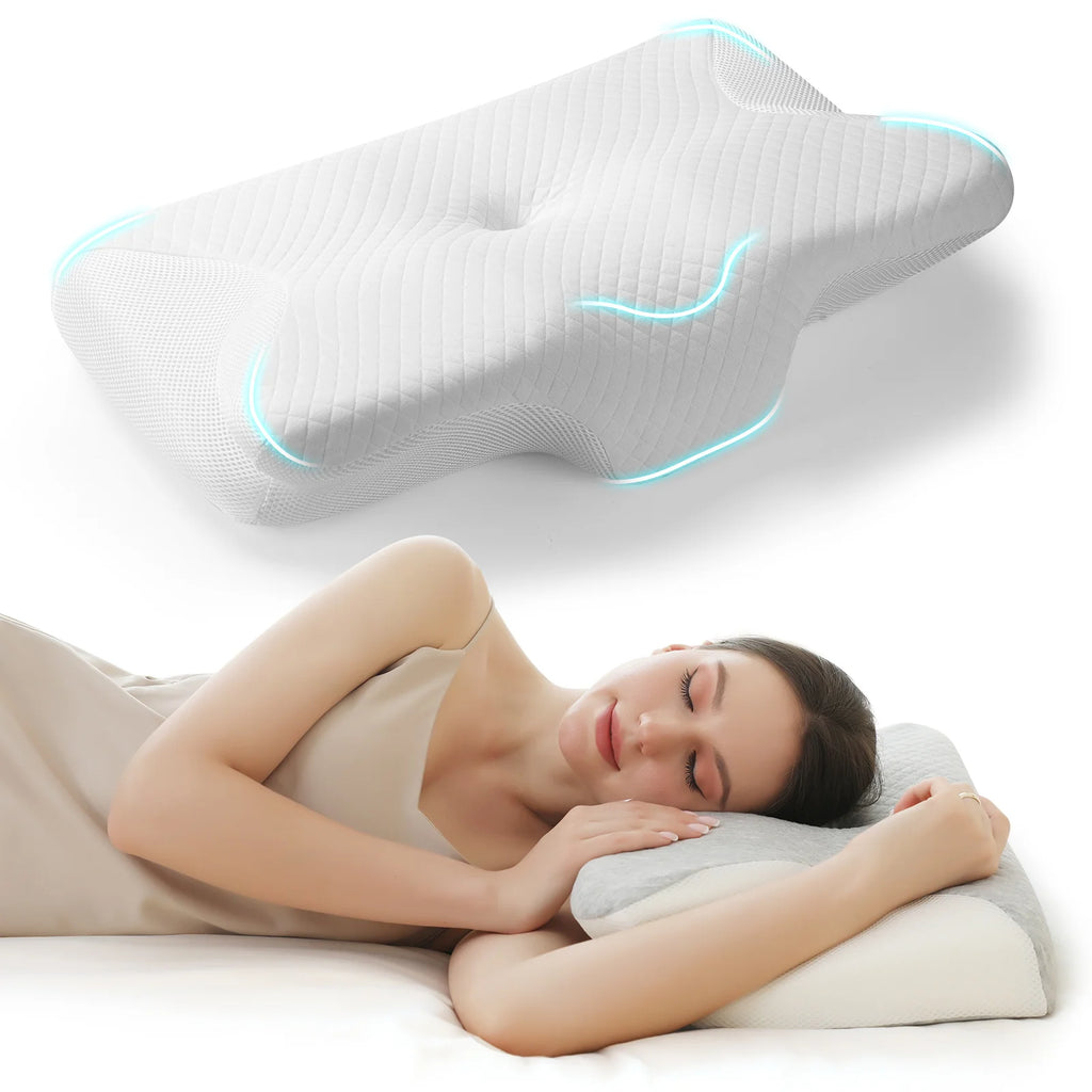 Butterfly Memory Foam Sleep Pillow Contoured Neck Support for Pain Relief Stomach Sleeping Comfortable Pillow for Side And Back
