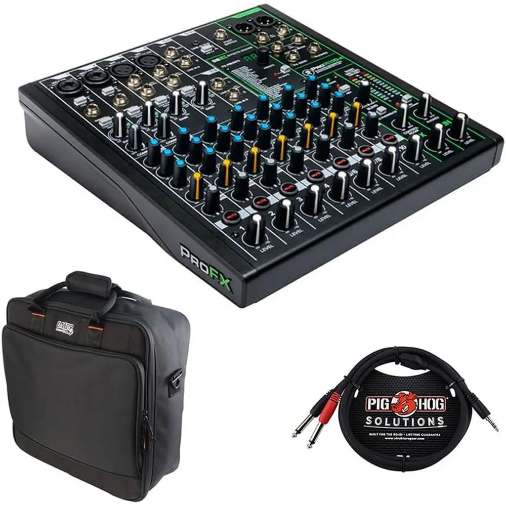 kie ProX10v3 10-Channel Sound Reinorcement Mixer with Built-In X, Gator Cases G-MIXERBAG-1515 Mixer Bag & Stereo Cable 10' Bundl