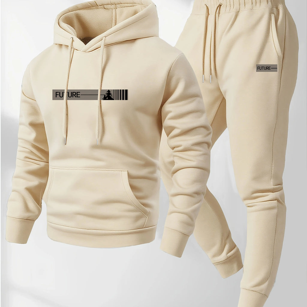 Men's two-piece set casual long-sleeved hooded sweatshirt and sports pants outfit suitable for winter and autumn  Sports outfit