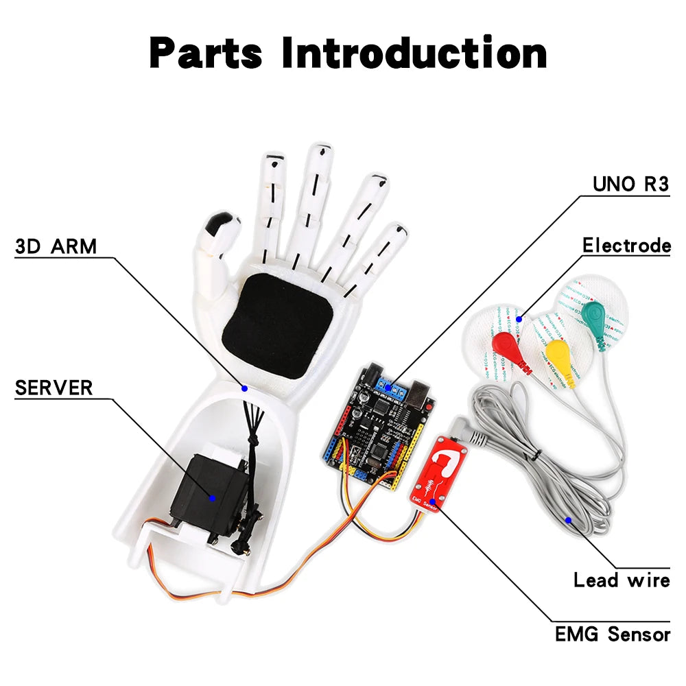 EMG Sensor Robotic Arm Electrical Muscle Signal Sensor Robotic Arm, ARDUINO Project Open Source Laboratory Project