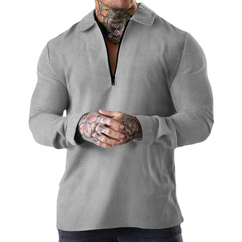 Sweatshirts Men Tops Turn Down Collar Zipper Polo Top Full Sleeve Casual Regular Solid Sweatshirt Splice Simple Autumn Winter
