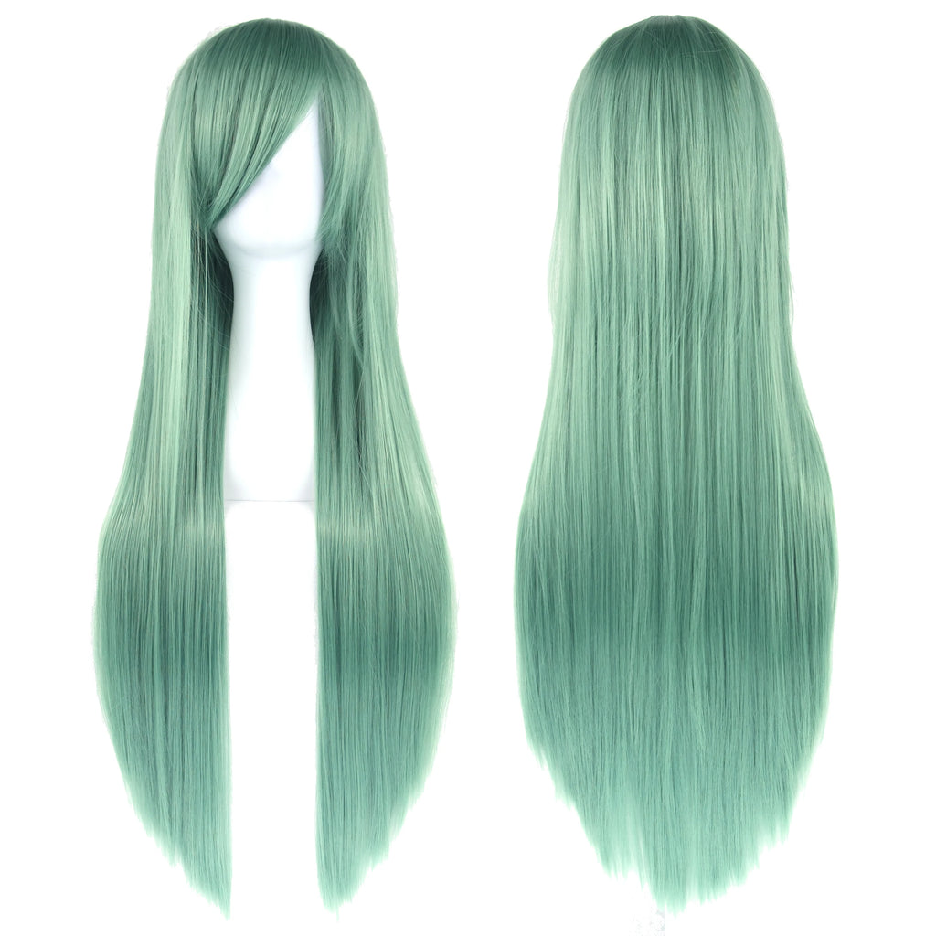 Soowee 80cm Long Synthetic Hair White Purple Cosplay Wigs Party Black Hair Straight Wig Hairpiece for Women