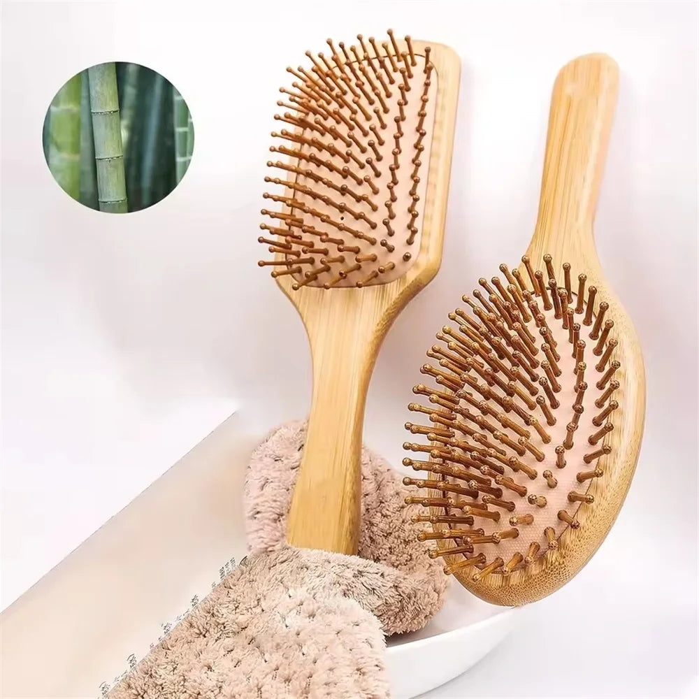 Marseille Style Natural Bamboo Air Cushion Paddle Comb, Anti-Static Tangle Free Scalp Massage Comb for Real Hair & Wigs