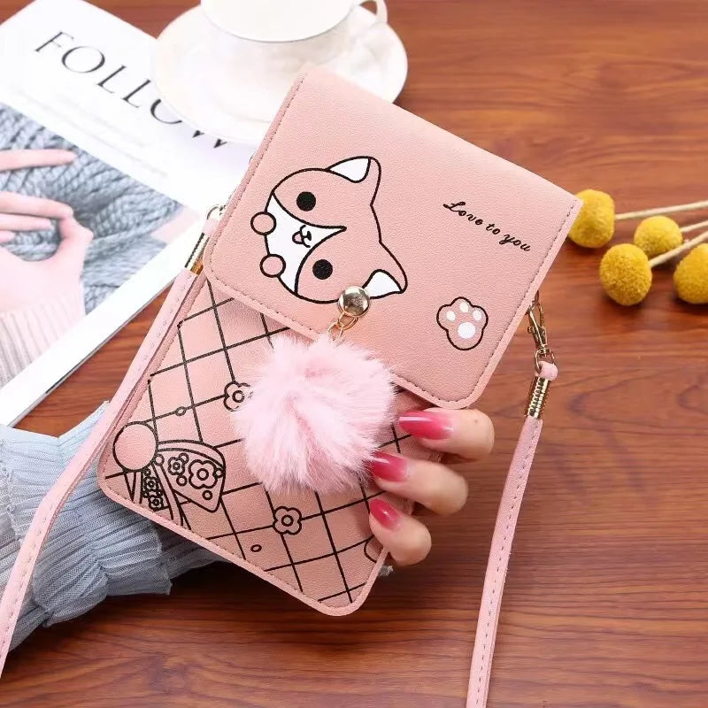 Cute Cartoon Pattern Touch-Screen Phone Bag for Women - Slim Transparent Crossbody Bag Mini Shoulder Pouch Wallet