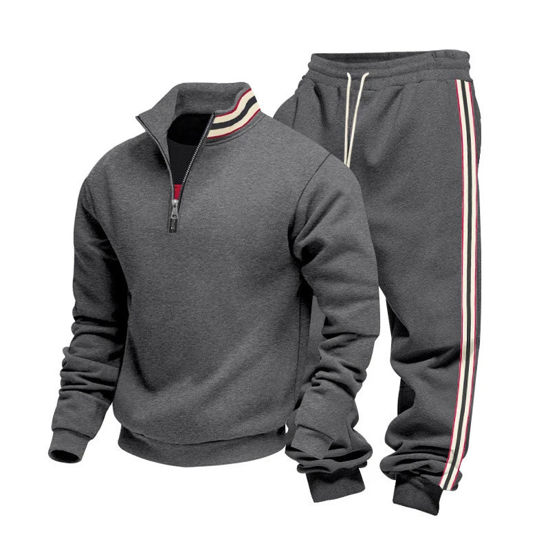 New Casual Mens Tracksuits Autumn Winter Fashion Striped Patchwork Two Piece Sets Men Stand Collar Sweatshirt And Pants Outfits