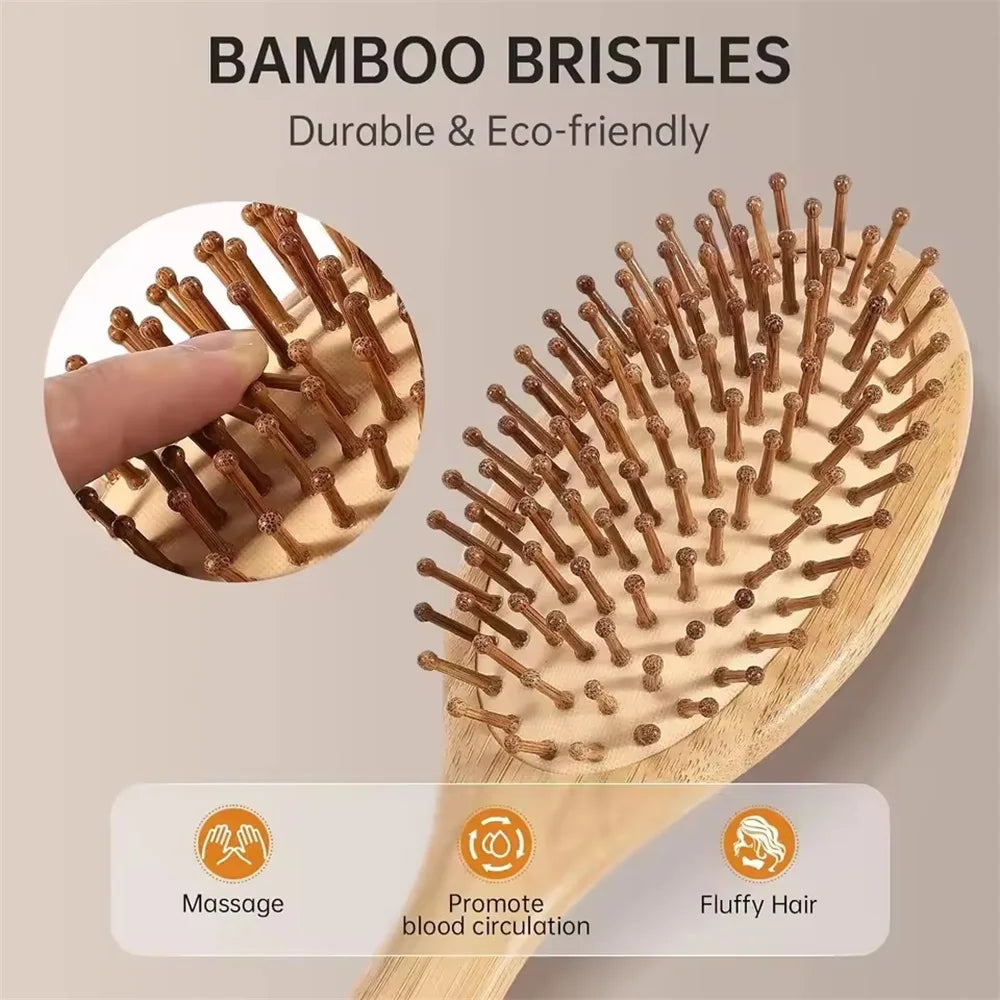 Marseille Style Natural Bamboo Air Cushion Paddle Comb, Anti-Static Tangle Free Scalp Massage Comb for Real Hair & Wigs