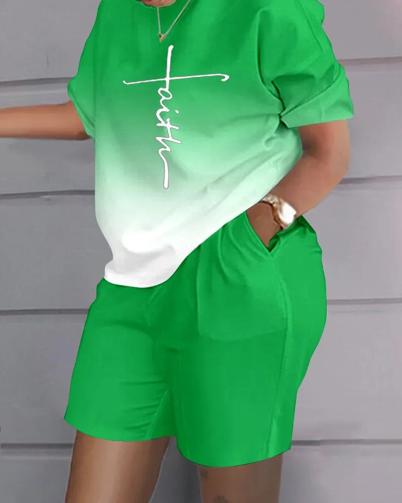 2026 Women's 2-Piece Set: Fashion Print Wide-Leg Pants & Top, Elegant Office Suit