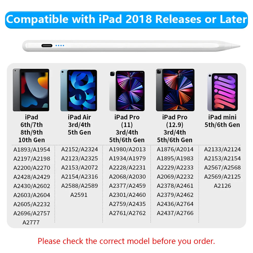 Stylus Pen For Apple Pencil with LED Power Indicators Palm Rejection Touch Pencil for 2025 2022 2021 2020 2019 2018 iPad pencil