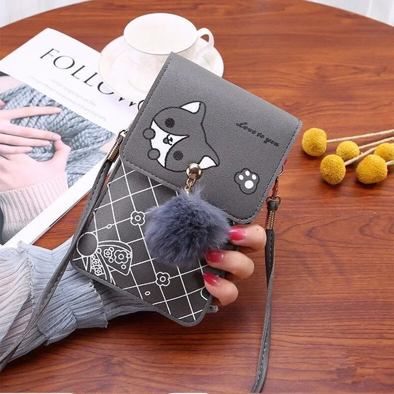 Cute Cartoon Pattern Touch-Screen Phone Bag for Women - Slim Transparent Crossbody Bag Mini Shoulder Pouch Wallet
