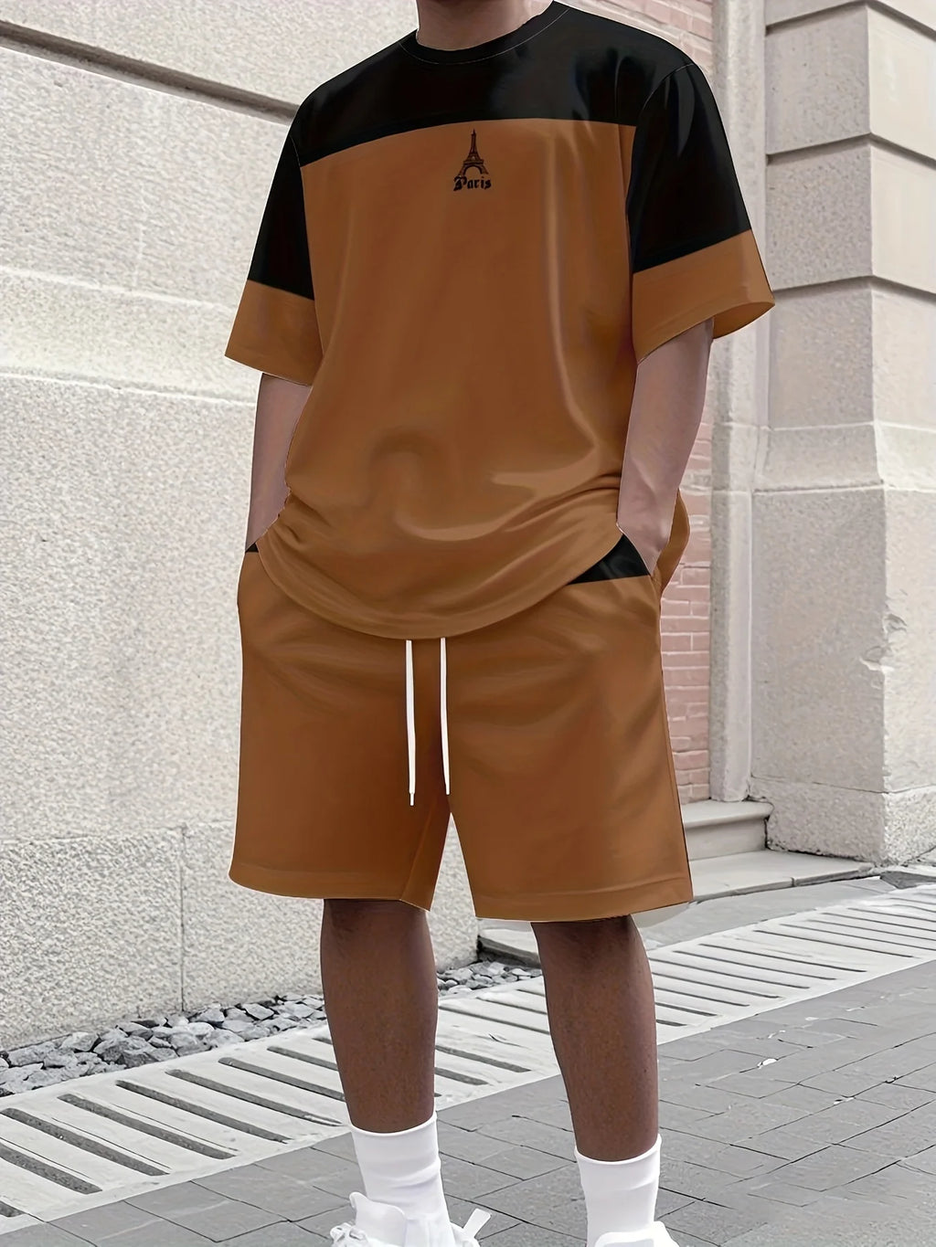 Men's Athletic Set Two-Piece Set Crew Neck Short Sleeve Top & Shorts Men's Running Outfit Plus Size T-Shirt Men's Summer T-Shirt
